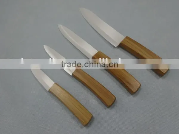 Bamboo Handle Ceramic Blade Knife set in PP strip Holder