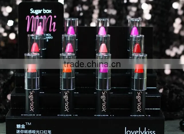 Newest 12 Fashion Colors Name Sugar Box Mini Water Sense Lip Stick Lipstick Pencil, Long Lasting than Kiss proof