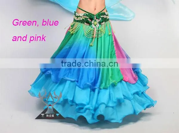 Colorful Pleated Rayon Belly Dance Long Skirt for Women