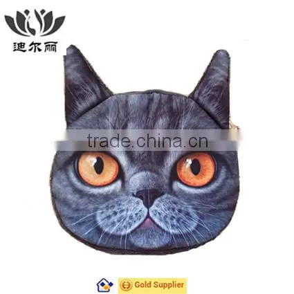New Style Cute Gray Cat Face Zipper Case Coin Kids Purse Wallet Makeup Bag Pouch