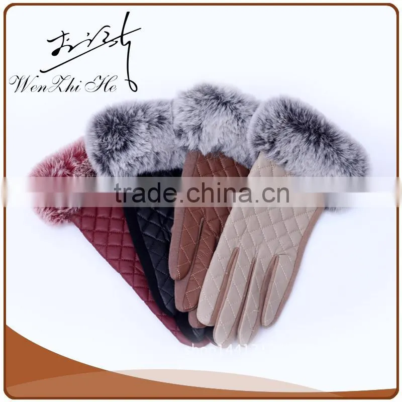 Warm Lined Stripe Red Back Cow leather Racing Gloves For Women
