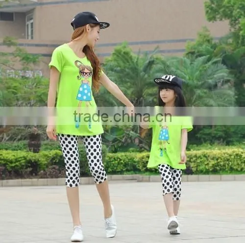 2015 Fashion Sunshine Mother And Daughter Family Suit Elegant Printed Cheaper Mother And Daughter T-Shirt