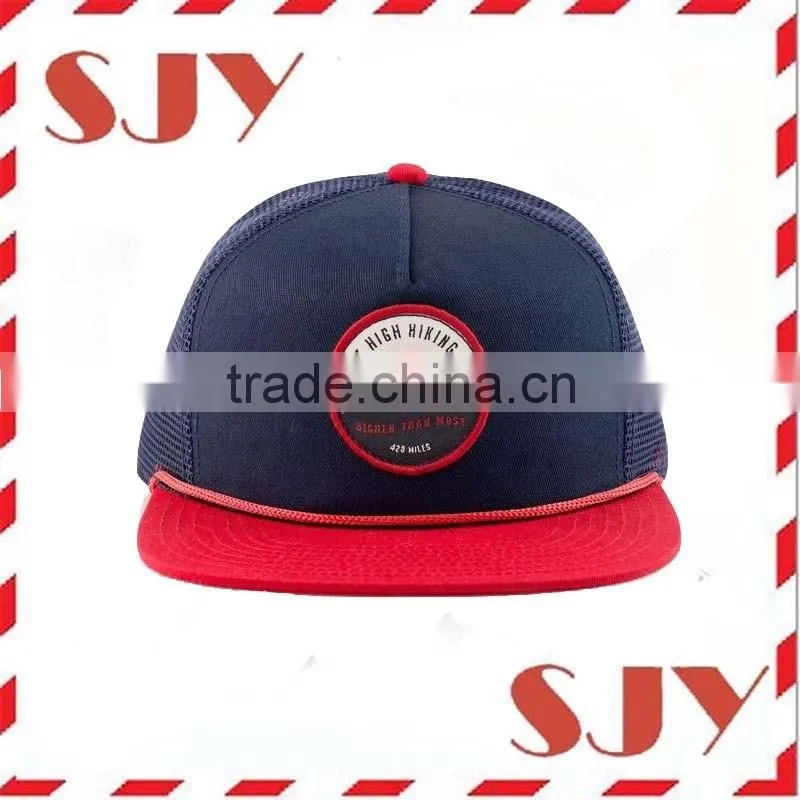 Custom woven patch snapback flat bill trucker mesh cap