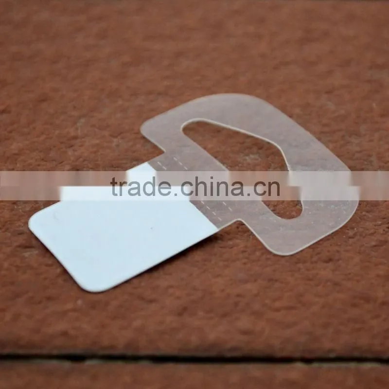 Supermarket Self Adhesive Packing Plastic Delta Hole Hang Tab For Hanging Boxes