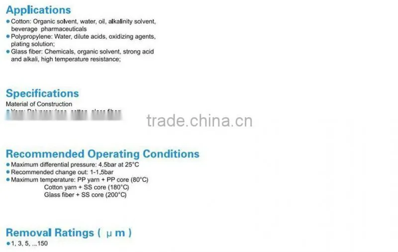 5micron String Wound Filter Cartridge/ Factory price pp yarn cotton string wound filter cartridge