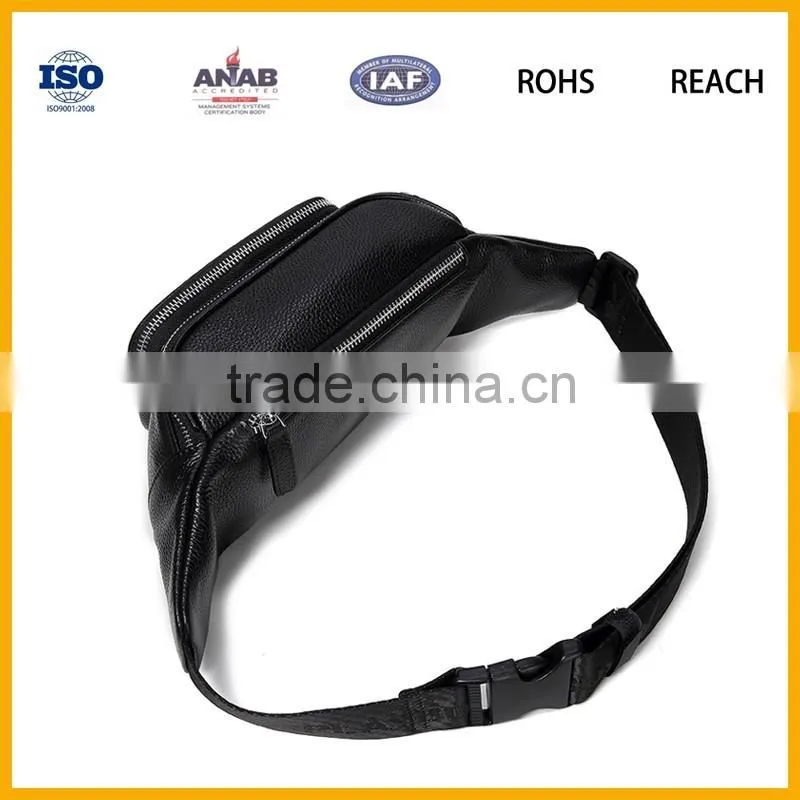 Black PU leather hiking traveling waist purse bag