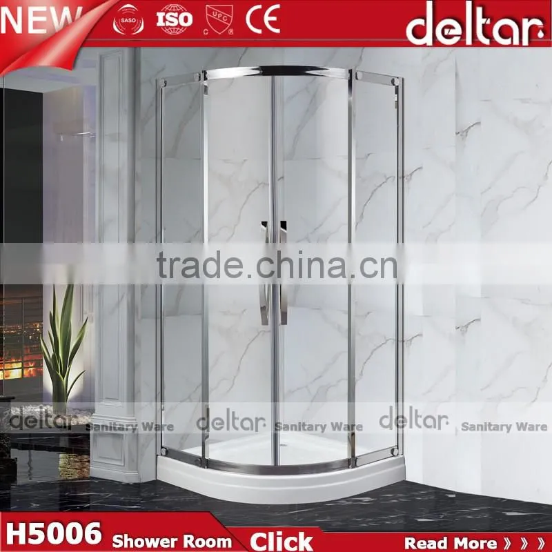 stainless steel roller CHEAP PRICE fan-shaped shower room with acrylic tray tempered glass shower enclosure