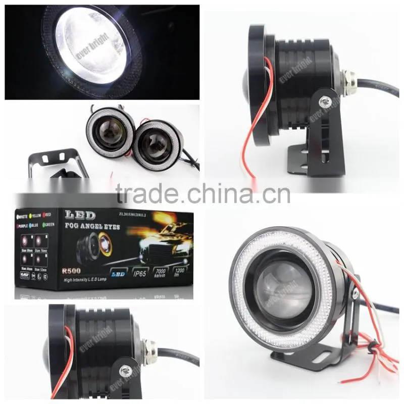 High Power 2.5" 3" 3.5" cob 10W Projector Universal LED Fog Light w/ Blue COB Halo Angel Eye Rings