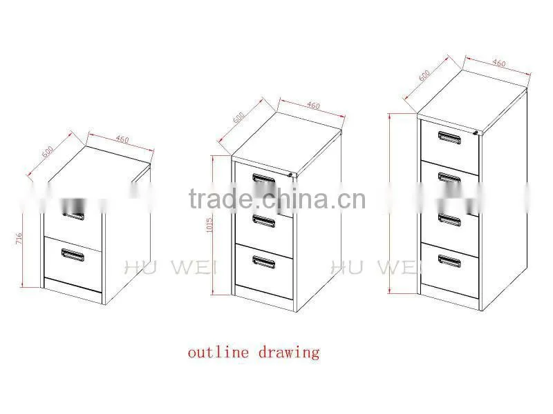 2014 China 2-4 drawer vertical HWZ-01B,HWZ-02B,HWZ-03B filing cabinets with different handle