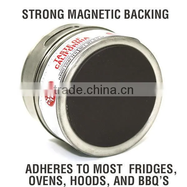 Taste of california-gourmet spice blends in megnetic stainless steel can with 2 puring options for shaking and pouring