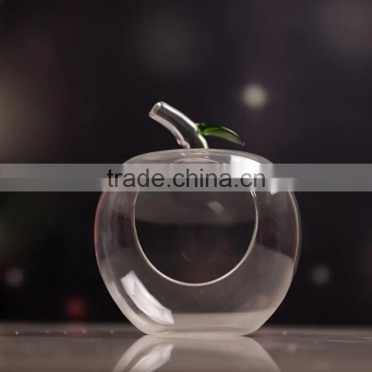 clear green leaf apple shape glass Vase micro glass Landscape bottle