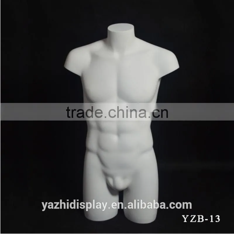 Displaying fiberglass half body male and female mannequin torso