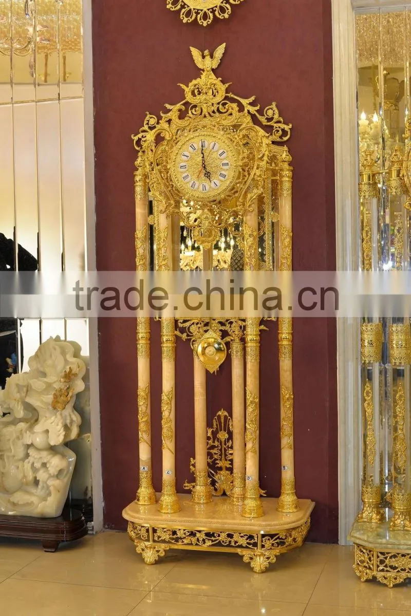 Italian Design Antique Grandfather Clock, Pendulum Marble Clock, 24K Gold Royal Chiming Clock