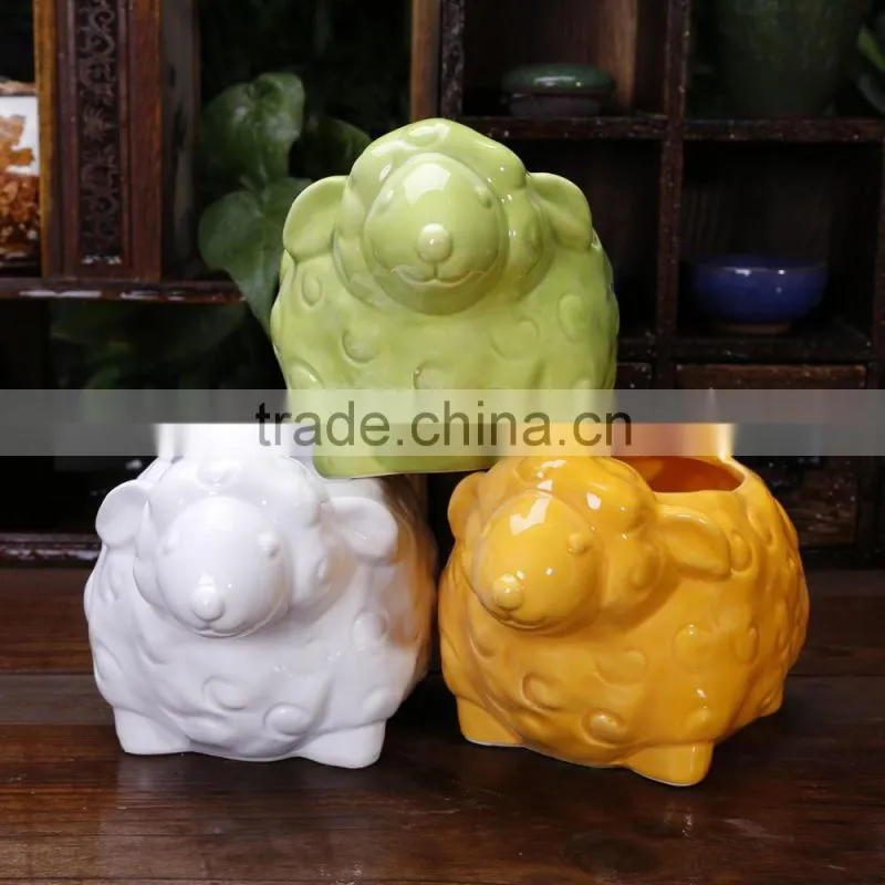 Little sheep shape animal cheap ceramic flower pots and planter