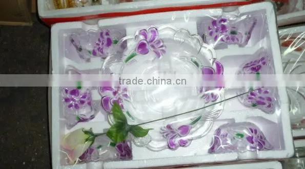 High quality glass 7pcs bowl set,glass punch bowl, colored glass dinnerware set