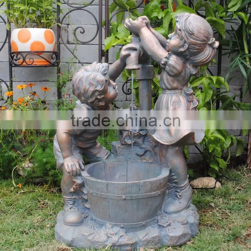 Boy and Girl Water Fountain Resin Unique Garden Sculpture Polyresin Water Fountain