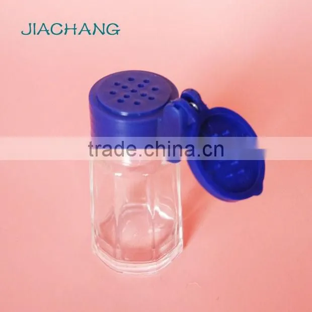 tiny vial glass table condiment holder with plastic hole dispenser lid