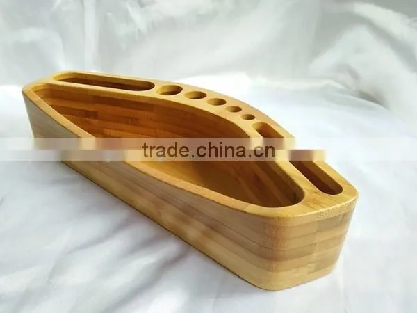 Custom logo bamboo pen holder for desk organizer