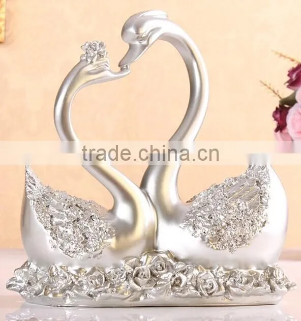 Golden resin couple swan decorative figurines