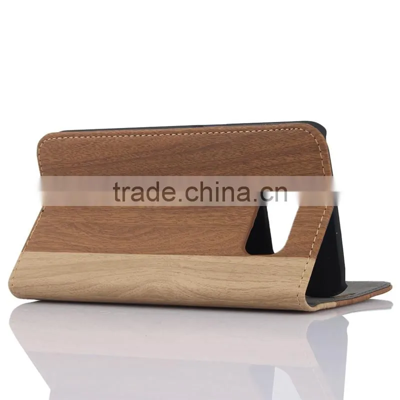 Nature wood grain PU card bumper/pocket cell phone case for Samsung