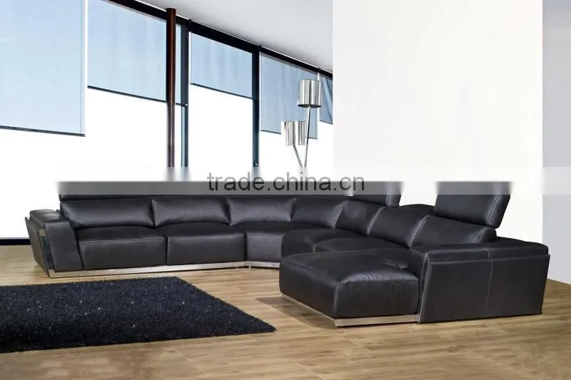 JR8031 elegant chic contemporary grey cow leather L shape living room luxury soft down cushion sofa