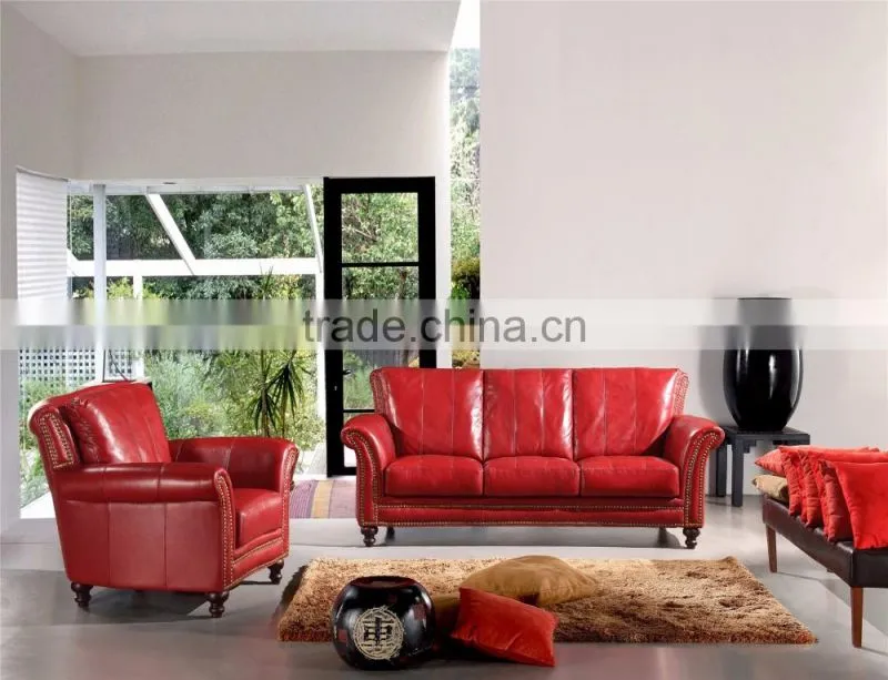 luxury neo classic burgundy genuine cow leather antique American style salon sectional chesterfield sofa set retro furniture