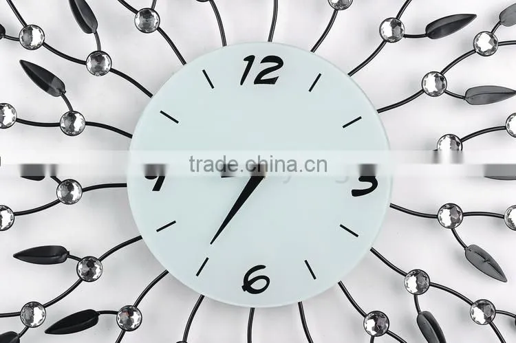 Metal wall digital clock with crystal and leaf