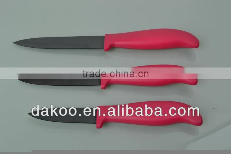 3 Pieces Red Color PP+TPR Handle Zirconia Chef/Utility/Paring Knife