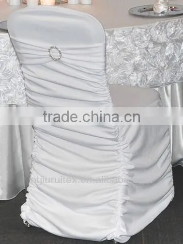 White Ruffled Spandex Chair Cover With Crossed Band Back