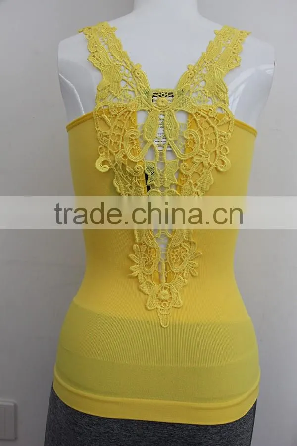 Seamless ladies tank top with embroidery butterfly in back