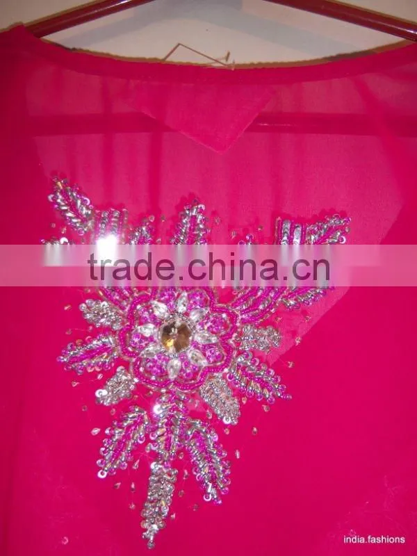 PINK GEORGETTE kurta TUNIC BLOUSE SHIRT Embroidered BOLLYWOOD kaftan cover up