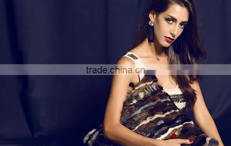 CX-D-15E Europe Fashion Patchwork Mink Fur Pillow Cushion