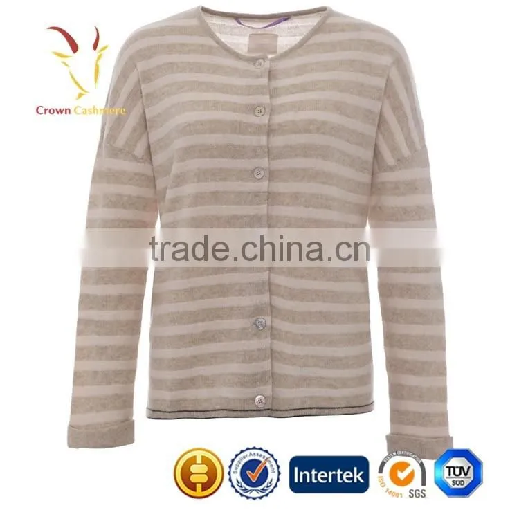 Women Striped Custom Knitted Cardigan Sweater