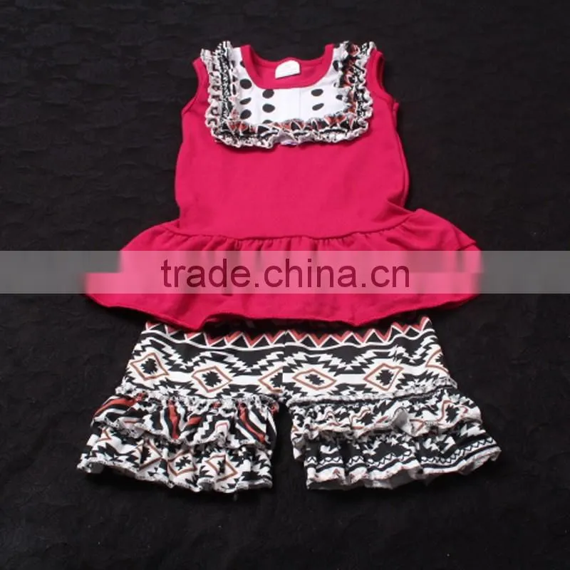 Watermelon Red Floral Shirt with Splicing Big Sleeve Ruffle Trousers Kids Fashion Clothing Set LBYTZ001-45
