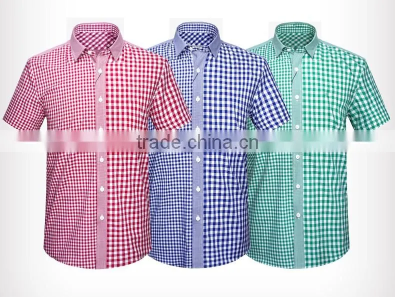 2017 short sleeve gingham shirts for boys youth