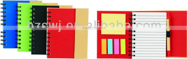 Kraft cover recycled notebook with sticky notes&flags with pinchcock 70grams 40sheets 19.5*11cm