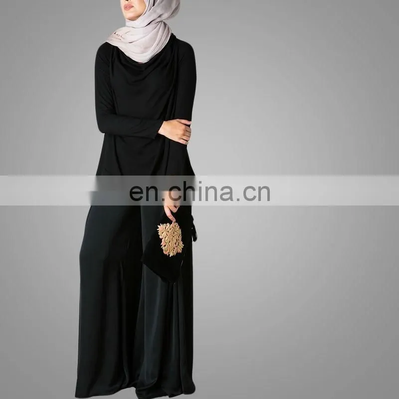 Hot Sale Muslim Women Wide Leg Side Split Chiffon Pants Ladies High Waist Back Zipper Black Trousers Islamic Palazzo Pants