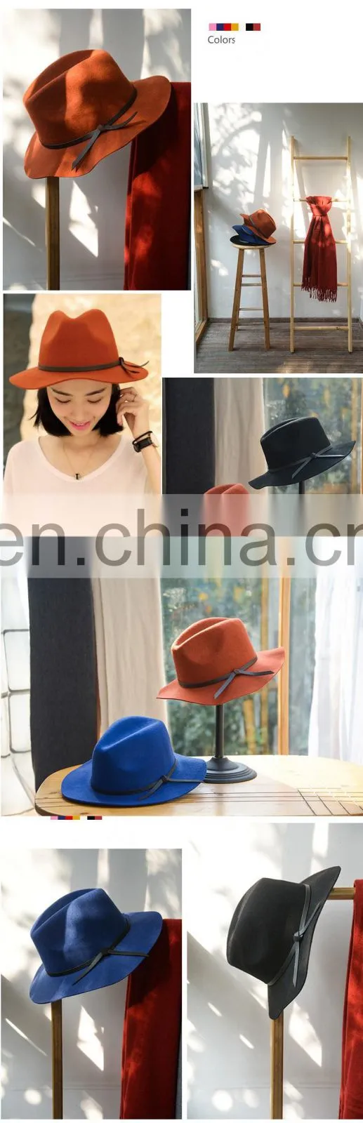Wholesale Wool Felt Wide Brim Woman Fedora Hat