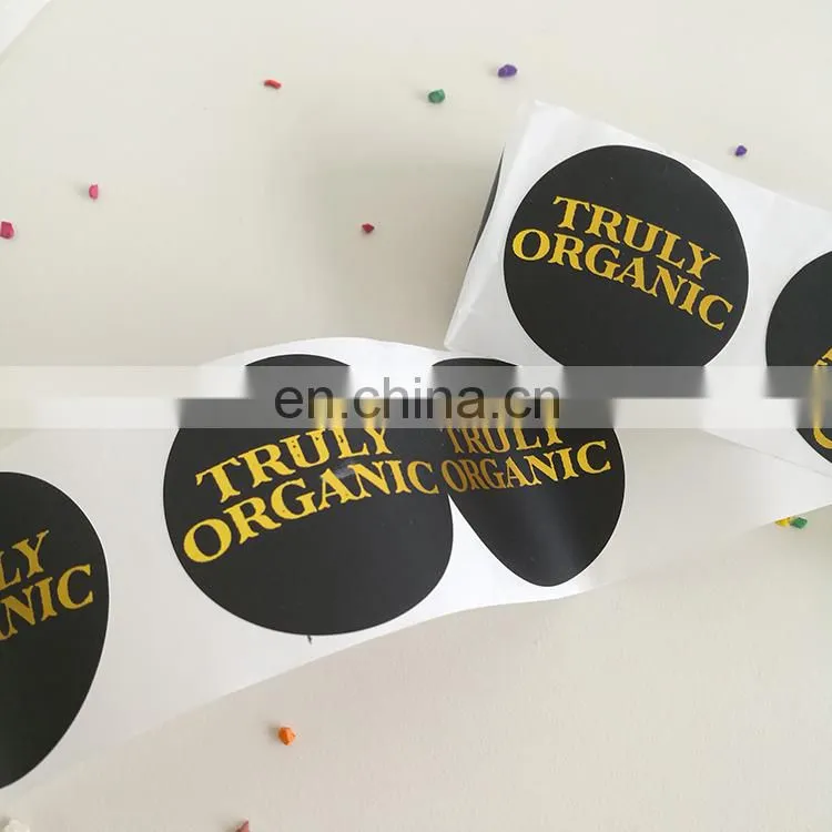 China manufacture custom gold stamping sticker colorful printed round plastic sticker