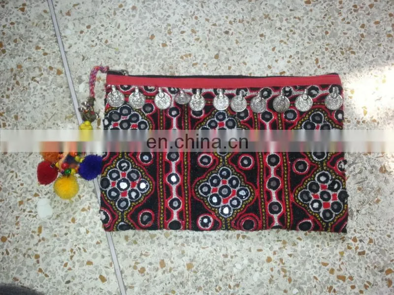 HANDMADE VINTAGE BANJARA CLUTCH BAG OLD COIN SMALL PURSE CROSS BAG GIFT INDIA