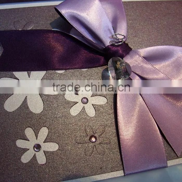Purple Color Luxury and Simple Design Wedding Card 2016 with ribbon