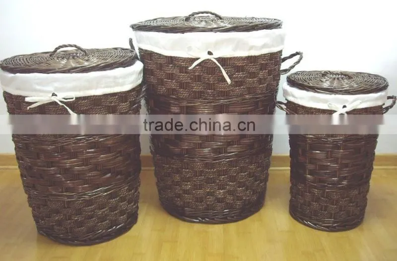 Durable willow and seagrass hampers with lid,laundry basket,wicker laundry basket,set of 3