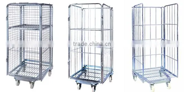 Metal wire mesh folding warehouse rolling cart