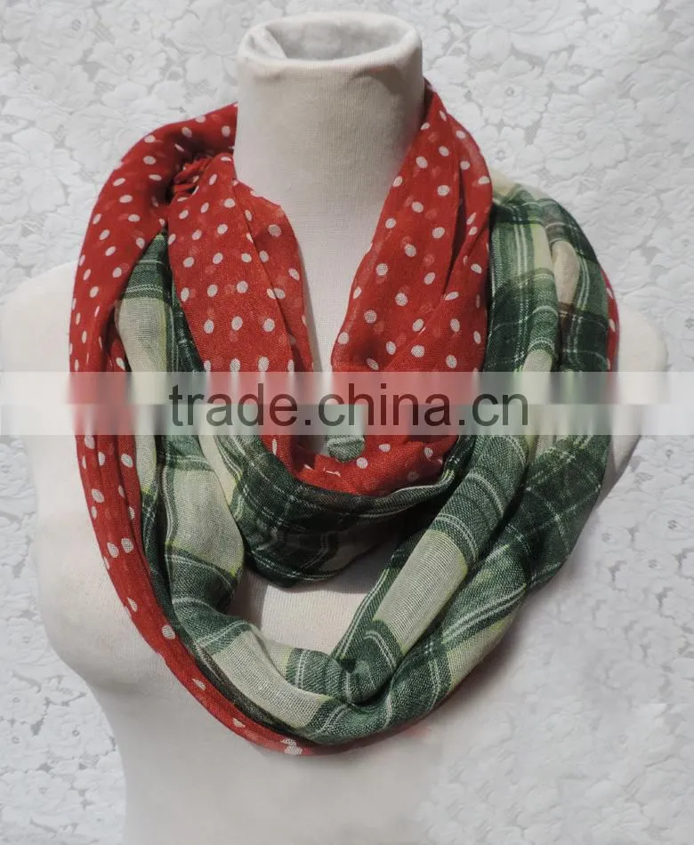 Wholesale Custom Polka Dot and Plaid Print Fashion Women Infinity Scarf