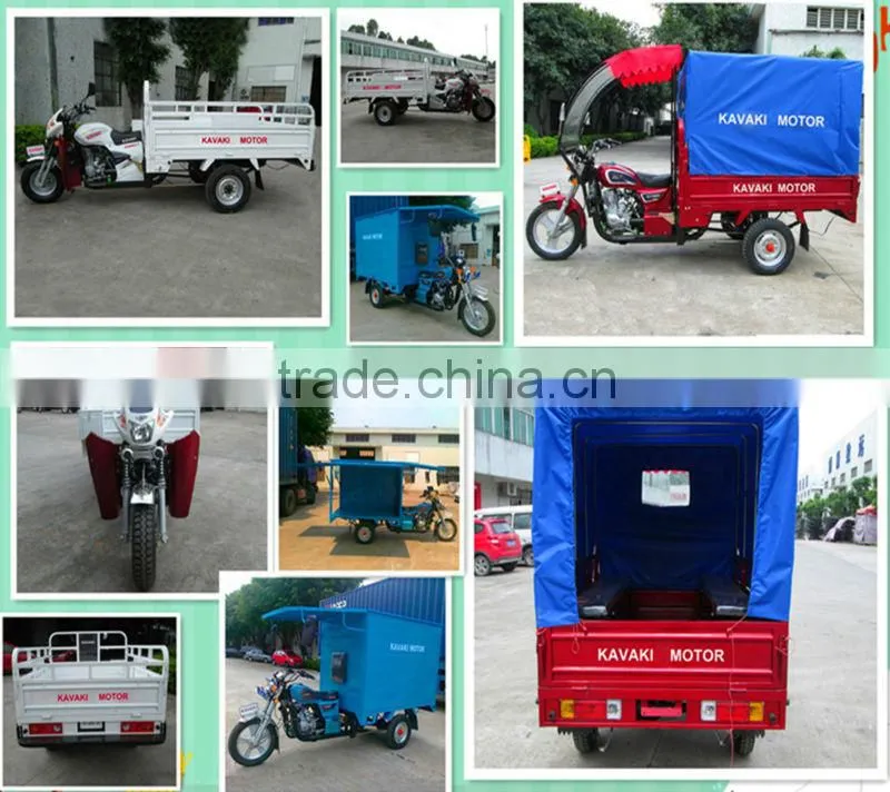 Guangzhou electric/ kick start three wheel passenger tricycle/ cart with hard covered