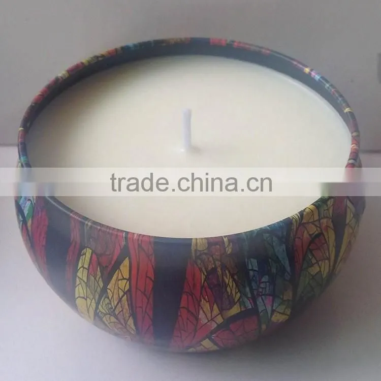 scented soybean wax candle in tin box with metal lid
