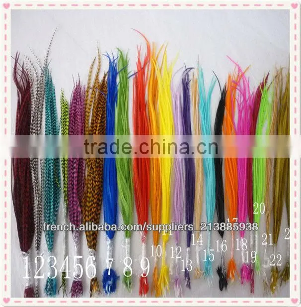 Thin Long party show colorful top sale real rooster feather hair extensions