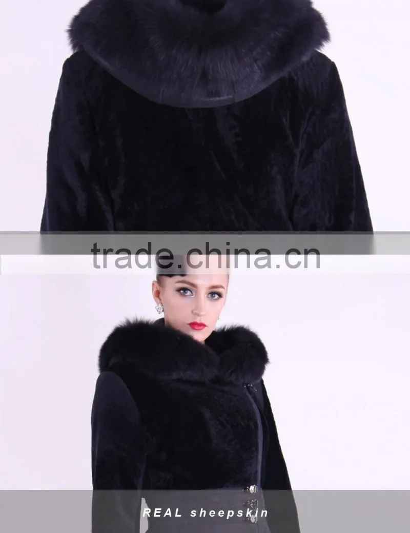 2016 New Design Medium Length Winter Women Slim Fit Woolen Coat with Belt