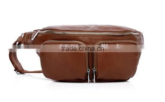 2015 new design fashion man leather waist bag brown waterproof waist bag for men