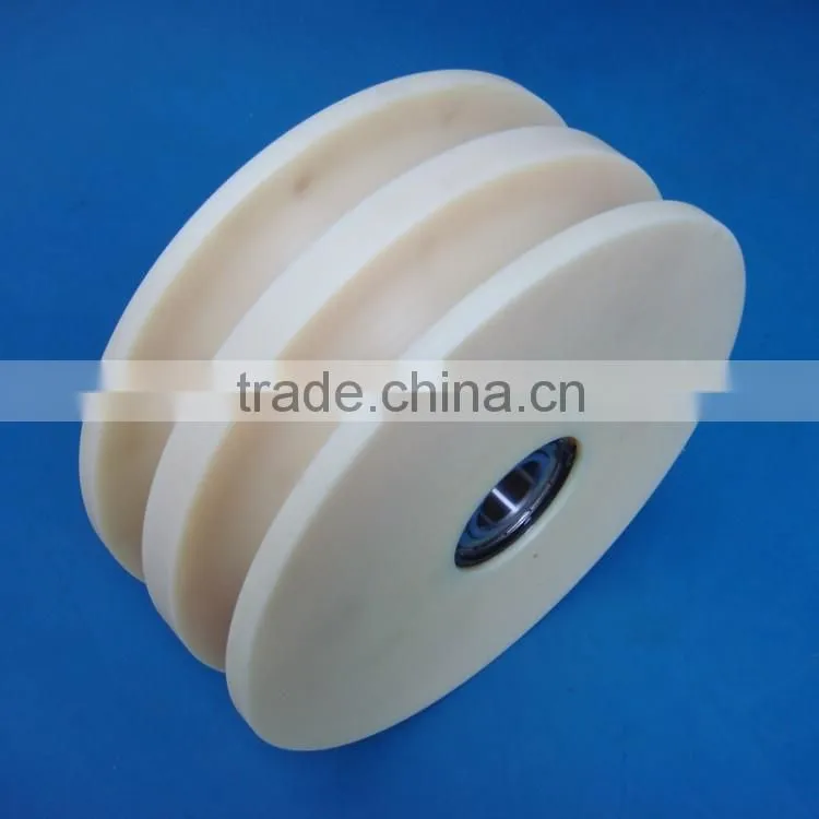 Engineering cnc machined nylon pulley 3 v groove durable plastic pulley bearing wheel